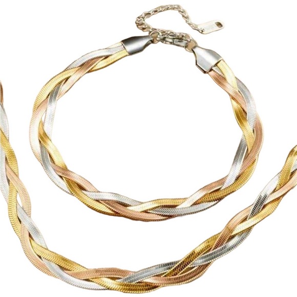 Jewelry - Women Stainless Steel Snake Chain Necklace & Bracelet Set